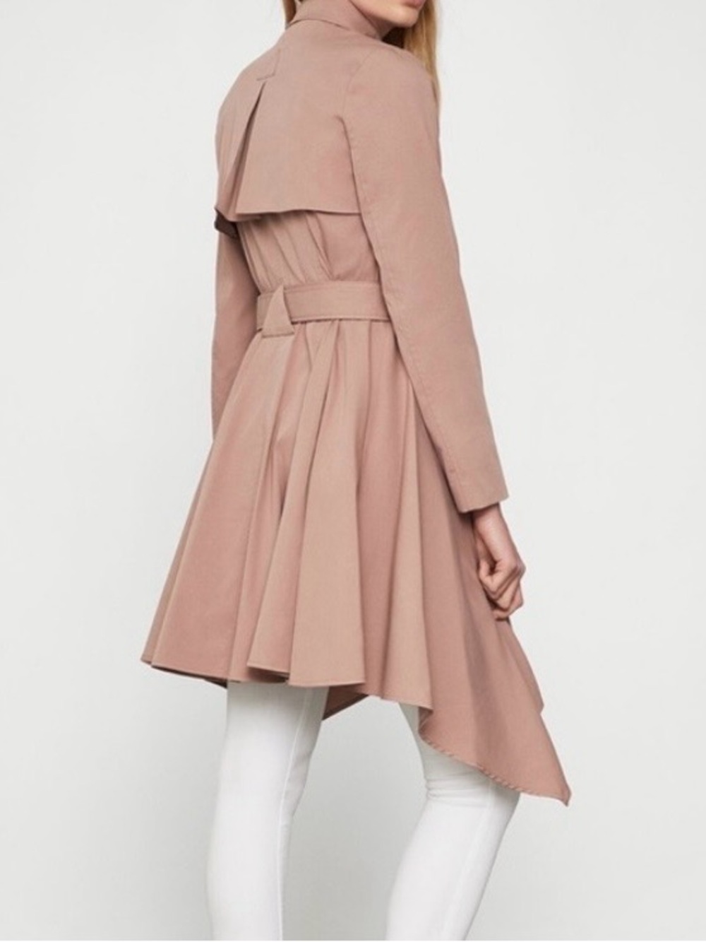 RARE! BOBGMAXAZRIA Brielle Asymmetrical Hem Trench Coat Size L Blush Pink - Picture 7 of 11